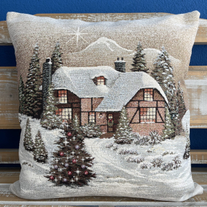 Gobelínové vankúše vianočné  chenille - chalúpky