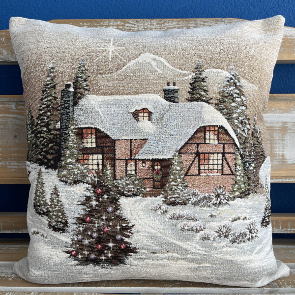 Gobelínové vankúše vianočné  chenille - chalúpky